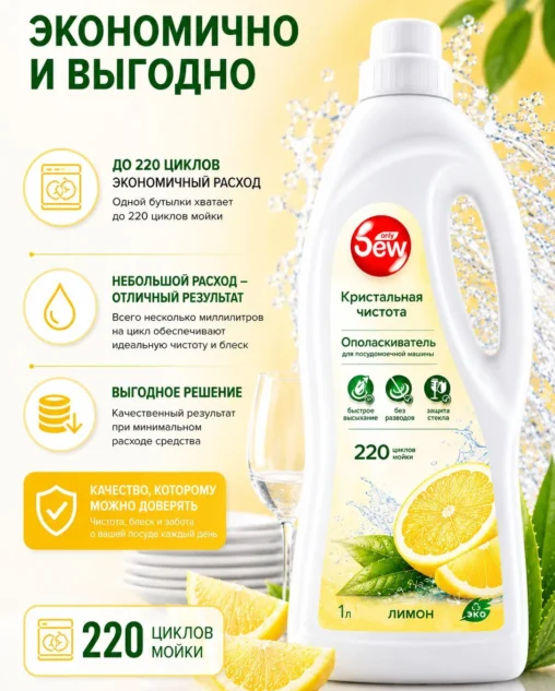Ополаскиватель для посудомоечной машины Only DEW Лимон 1л E-COM