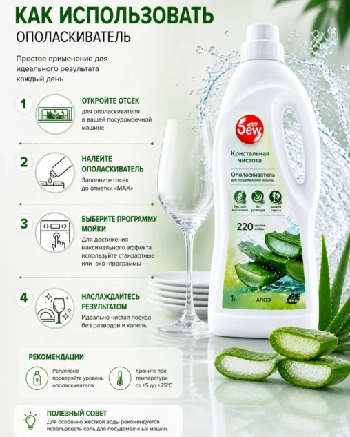 Ополаскиватель для посудомоечной машины Only DEW Алое 1л E-COM